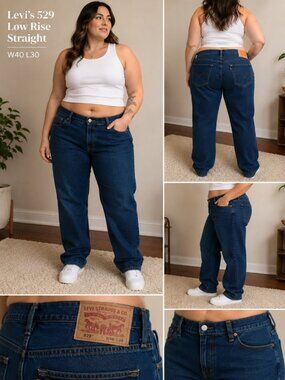 Vintage Levi’s 529 Low Rise Straight Jeans Women’s W40 L30 Dark Wash Y2K Denim